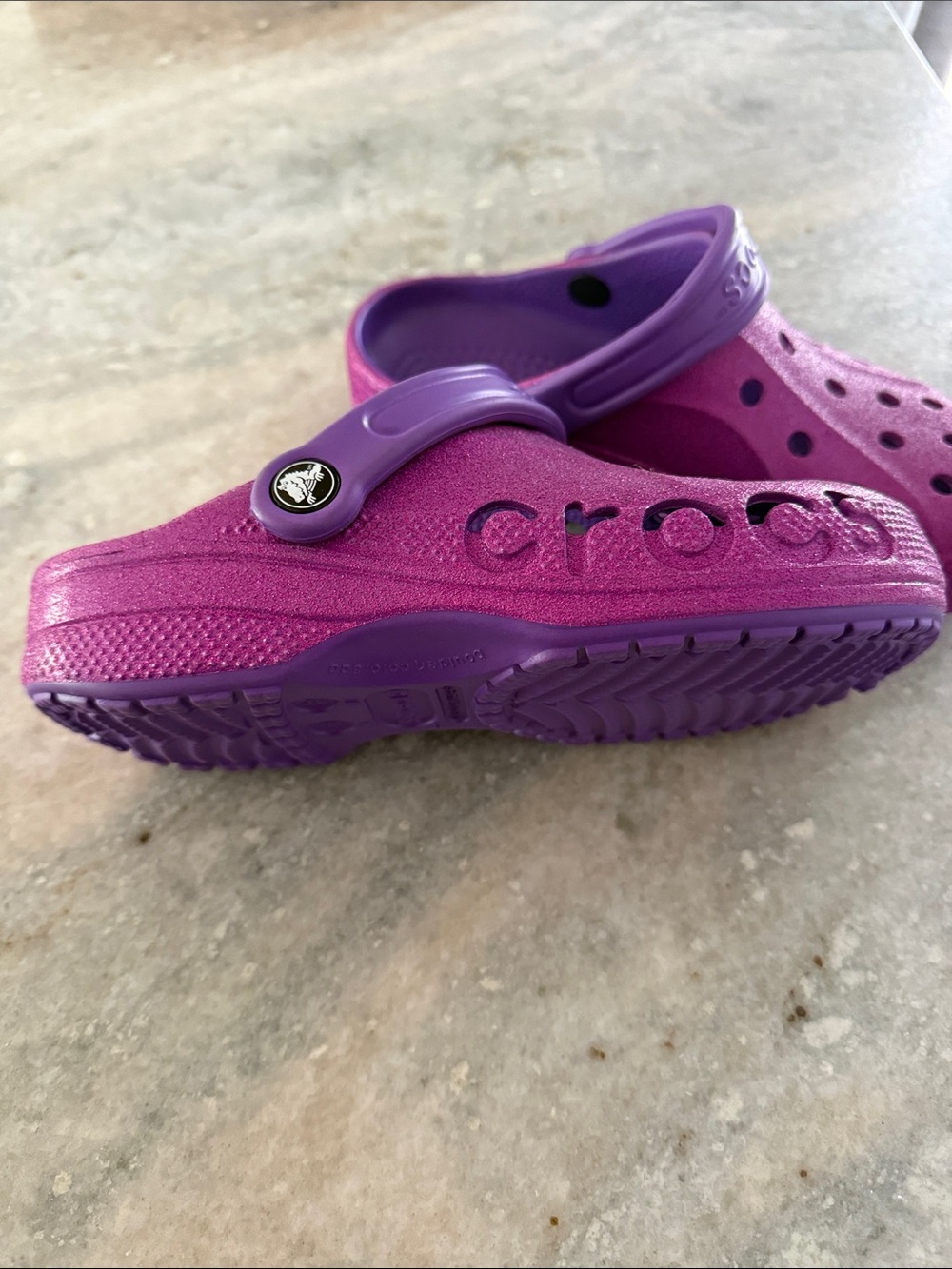 CROCS Kids' Glitter Purple Clogs with Dark Purple Strap - Picture 2 of 3